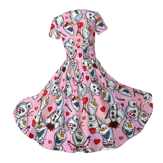 Sketched Snowman Valentine’s Day - Women's V-Neck Ruched Midi Dress