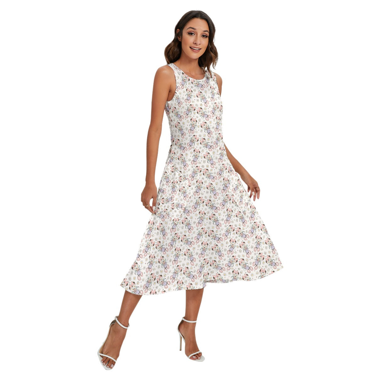 Daisy Crown Delight - Women’s Diagonal Pocket Midi Dress