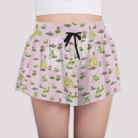 Watercolor Bayou Princess & FrogFrog - Girls’ Flowy Pocket Shorts