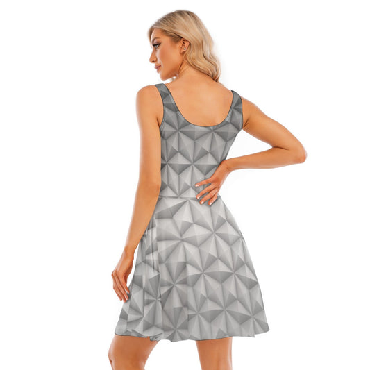 Geometric Silver Sphere - Women's Sleeveless Pocket Skater Dress