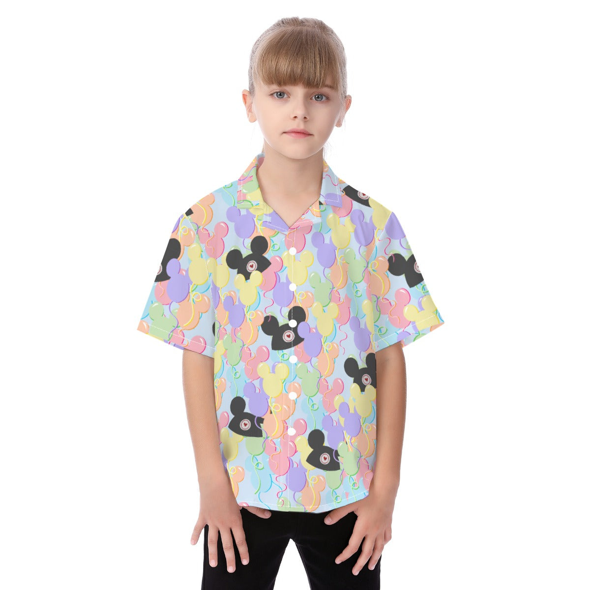 Pastel Mouse Ear Balloons - Kid's Hawaiian Button Up Shirt