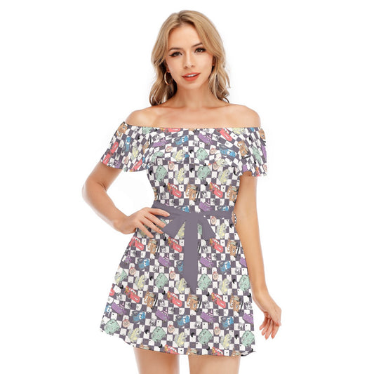 Halloween Racing Crew - Women's Off-shoulder Ruffle Dress