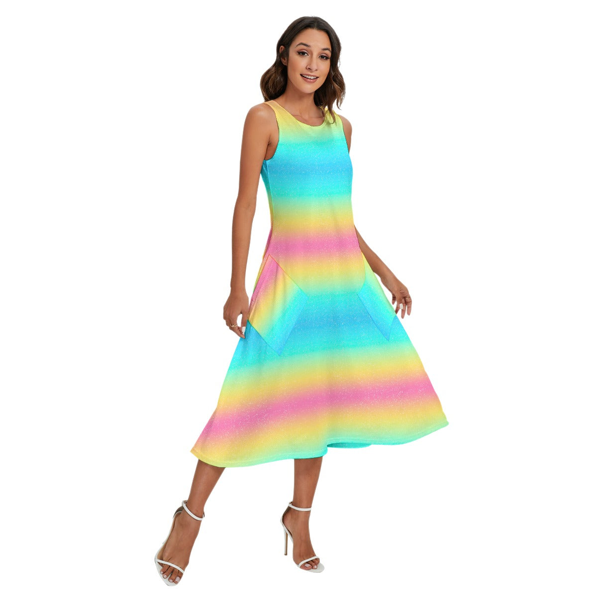 Rainbow Ombre - Women’s Diagonal Pocket Midi Dress