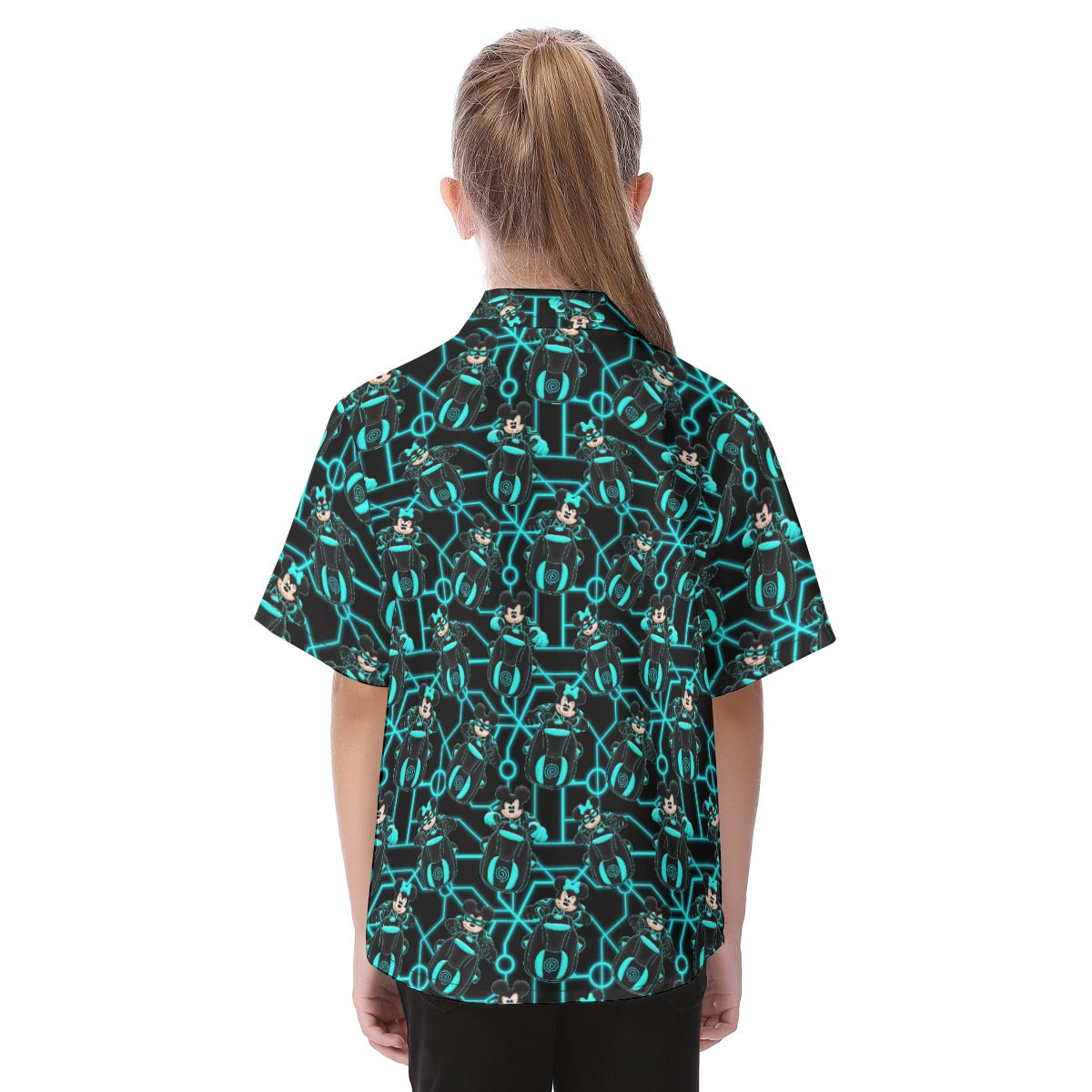 Electric Neon Grid Adventure - Kid's Hawaiian Button Up Shirt