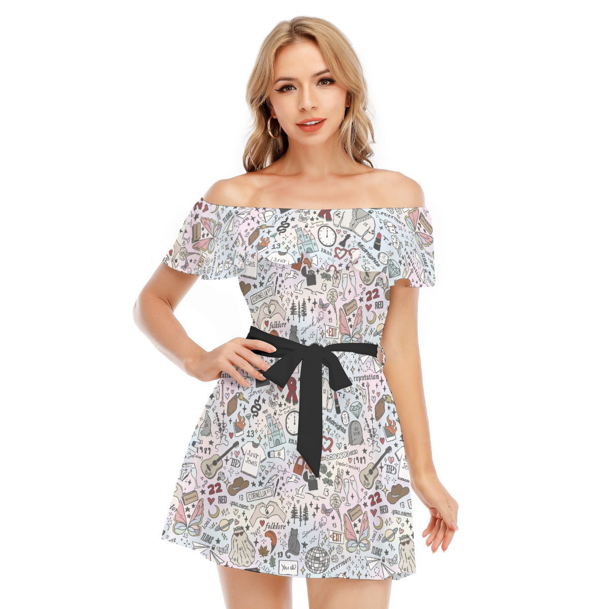 Every Era Collage - Women's Off-shoulder Ruffle Dress