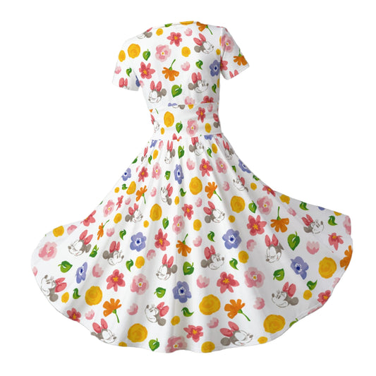 Floral Friends Springtime - Women's V-Neck Ruched Midi Dress