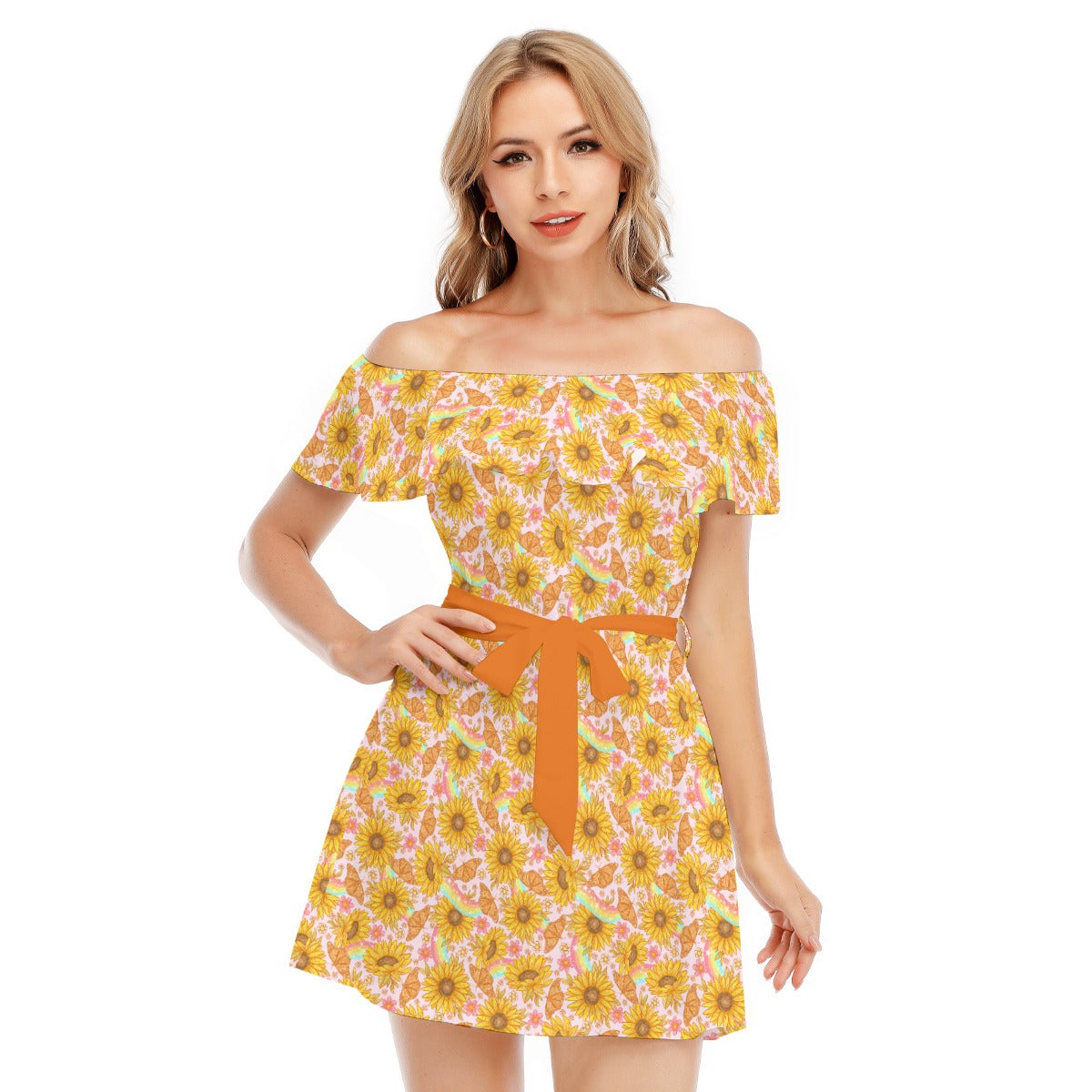 Sunflower Dreams - Women's Off-shoulder Ruffle Dress