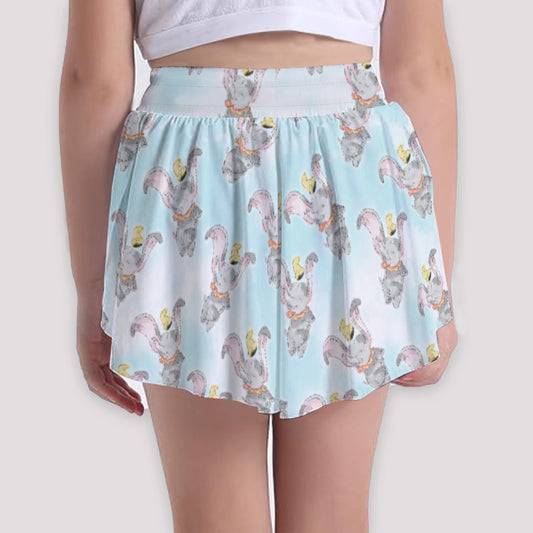 Sketch of Flying Elephant - Girls’ Flowy Pocket Shorts