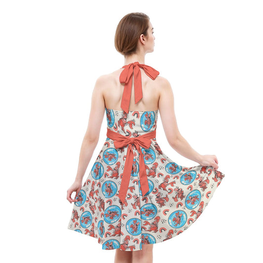 Joyful Crab by the Sea - Women's Halter Vintage Pocket Dress