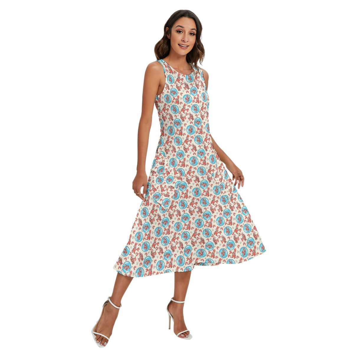 Joyful Crab by the Sea - Women’s Diagonal Pocket Midi Dress