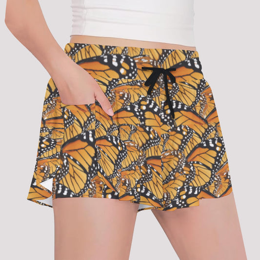 Animal Print - Monarch Butterfly - Girls’ Flowy Pocket Shorts