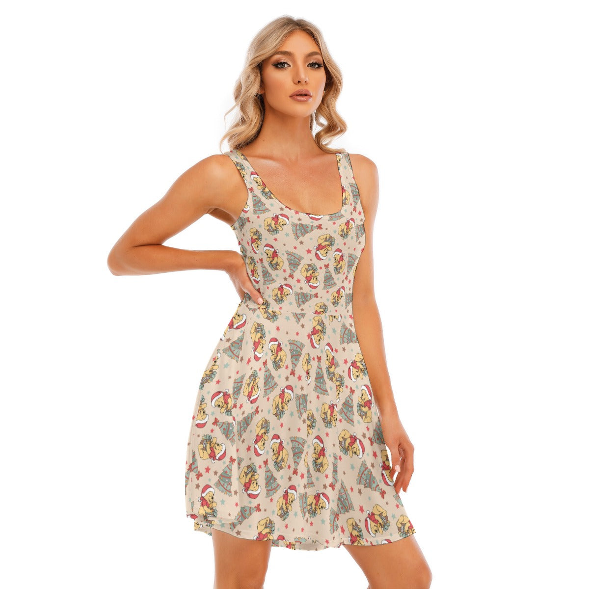 Cozy Bear Holiday Cheer - Women's Sleeveless Pocket Skater Dress