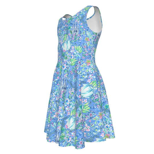 Bright Tropical Princess - Royal Beach Day - Kid's Sleeveless Skater Dress
