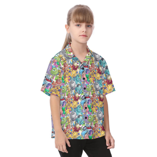 Monster Mayhem Sketched - Kid's Hawaiian Button Up Shirt