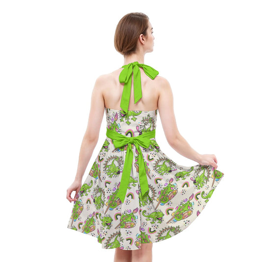 Colorful Chameleon Splash - Women's Halter Vintage Pocket Dress