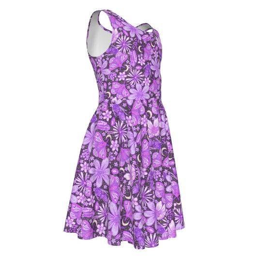 Purple Crystal Moths - Kid's Sleeveless Skater Dress