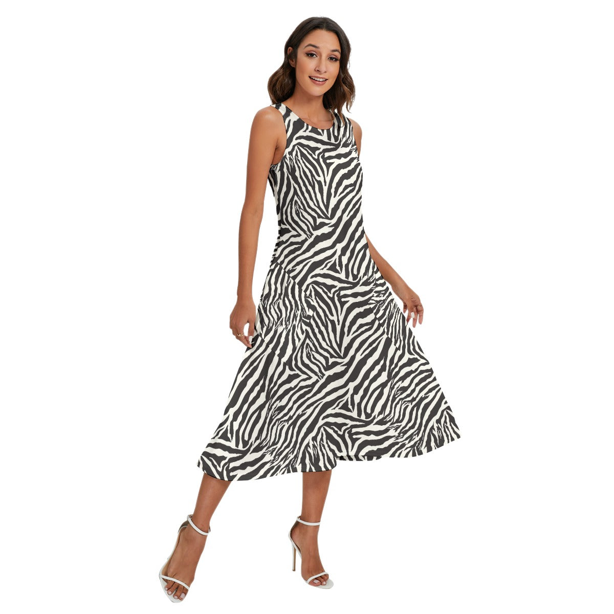 Animal Print - Zebra - Women’s Diagonal Pocket Midi Dress