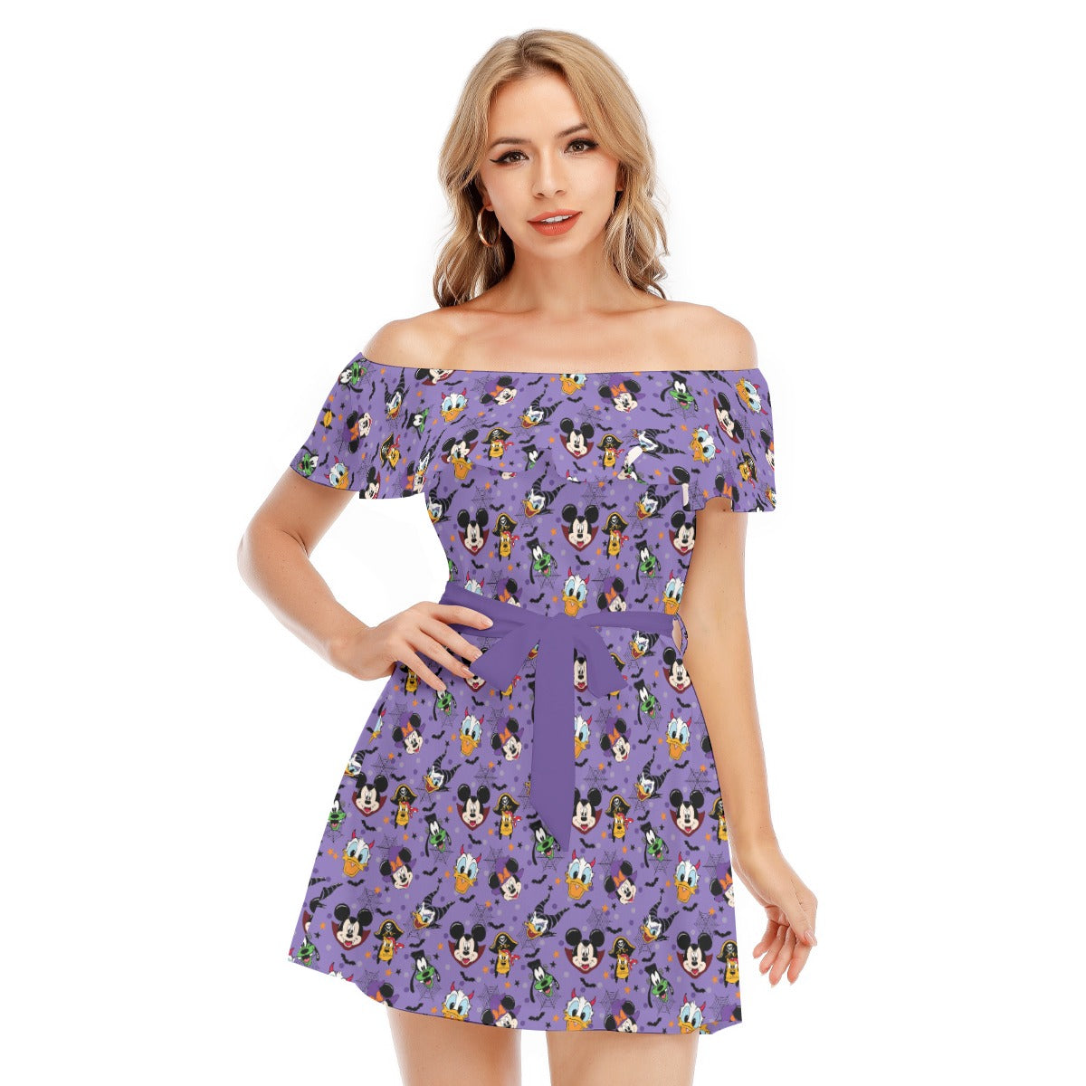Halloween Friends in Costume - Women's Off-shoulder Ruffle Dress