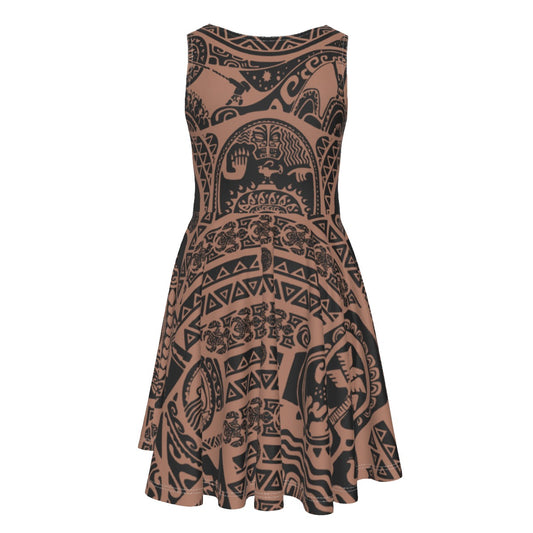 Polynesian Tattoo Motifs- Kid's Sleeveless Skater Dress