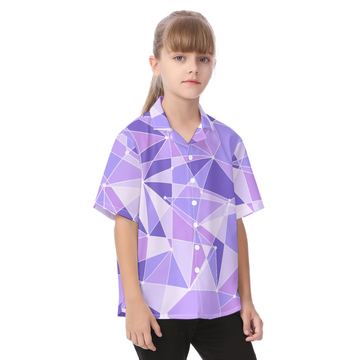 Geometric Purple Wall - Kid's Hawaiian Button Up Shirt