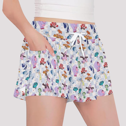 Blue Check Emotional Spectrum - Girls’ Flowy Pocket Shorts
