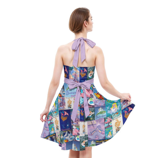 Vintage Fantasy Ride Posters - Women's Halter Vintage Pocket Dress