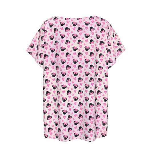 Watercolor Pink Bow Mouse Ears - Women’s Relaxed Fit Scoop Tee