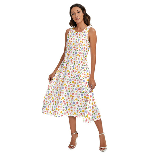Floral Friends Springtimennie - Women’s Diagonal Pocket Midi Dress