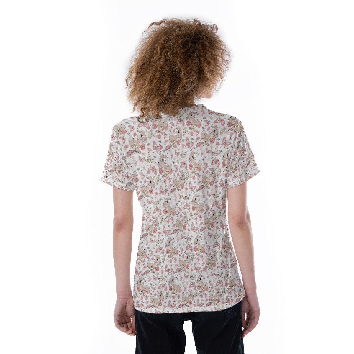 Woodland Bunny Cottagecore - Women's Short Sleeve V-Neck T-Shirt