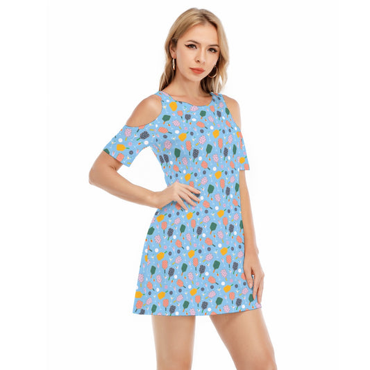 Pickleball and Cocktails - Women's Cold Shoulder Cotton Dress