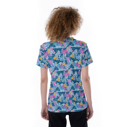 Bright Tropical Whimsy - Vintage Steamboat Captain - Women's Short Sleeve V-Neck T-Shirt