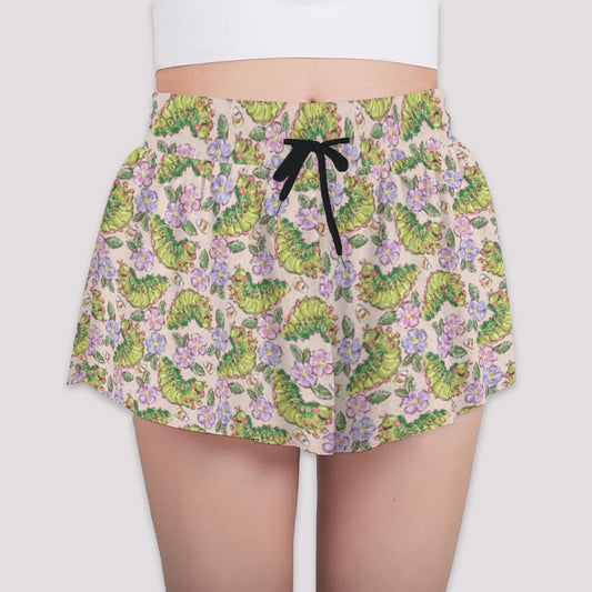 Cheerful Caterpillar Garden - Girls’ Flowy Pocket Shorts