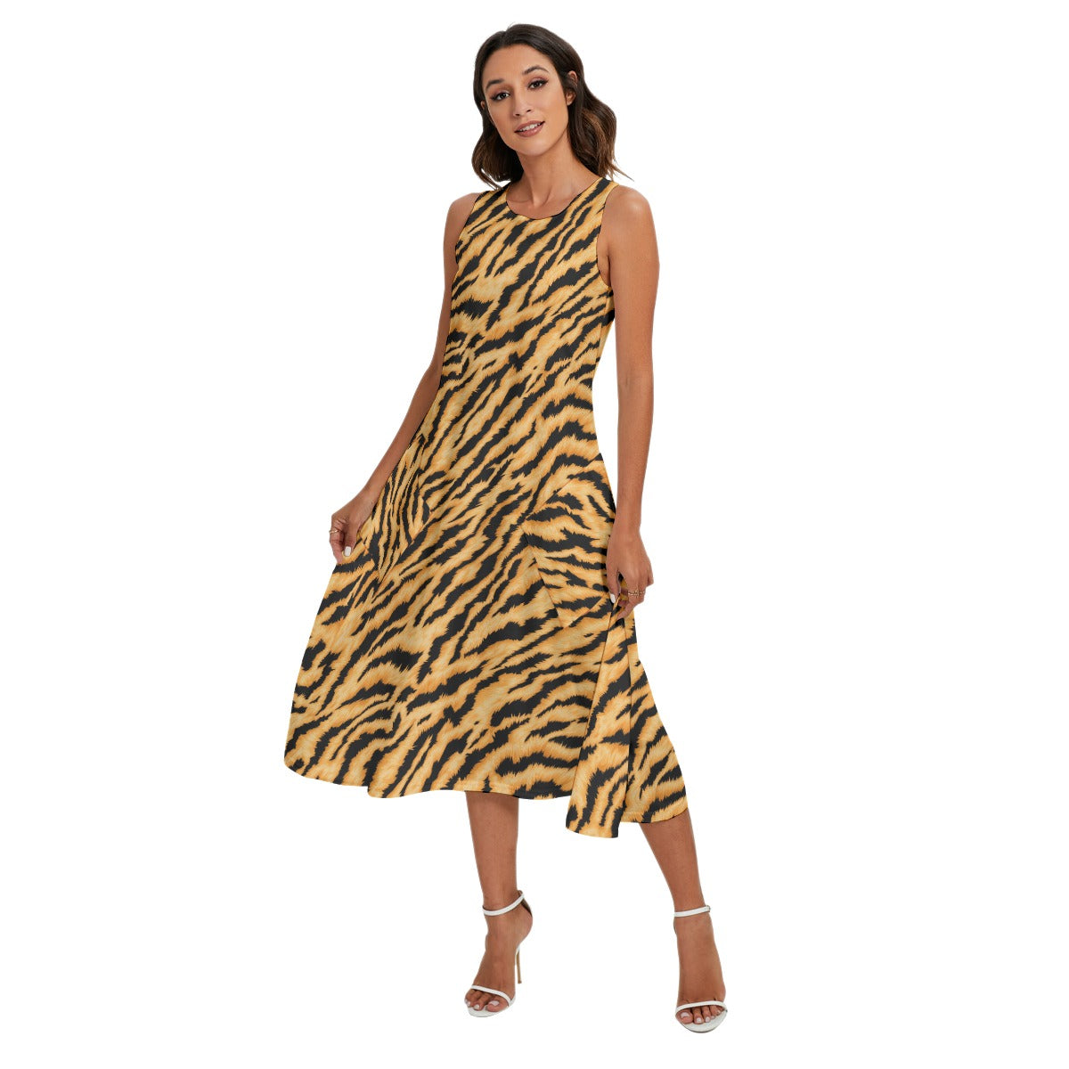 Animal Print - Tiger - Women’s Diagonal Pocket Midi Dress