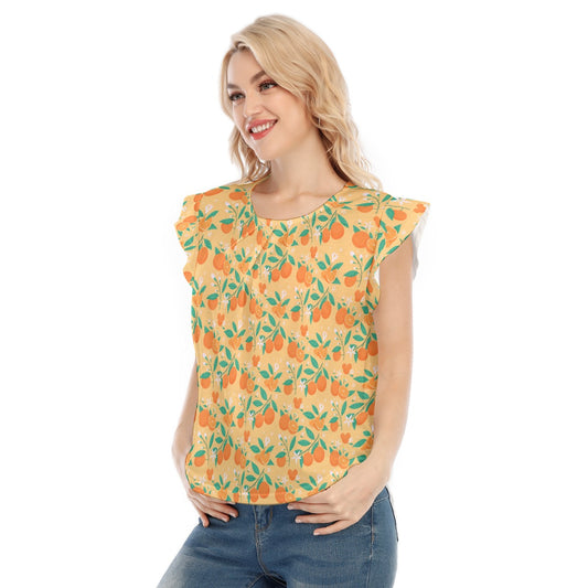 Hidden Citrus Delight - Women’s Flutter Sleeve Top