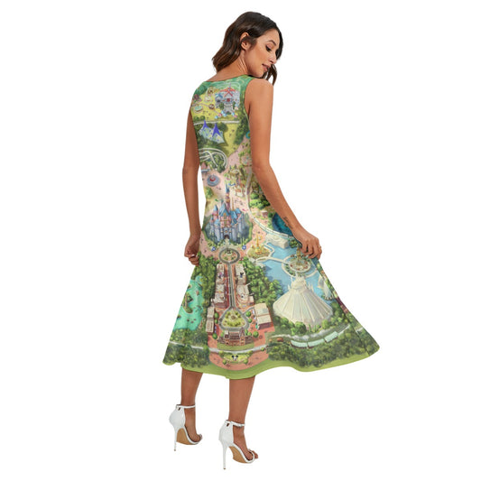 Colorful Theme Park Map - Women’s Diagonal Pocket Midi Dress