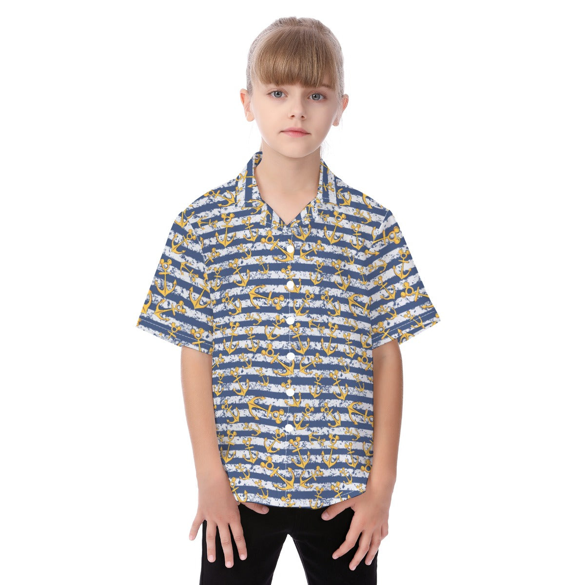 Nautical Mouse Ear Anchors - Kid's Hawaiian Button Up Shirt