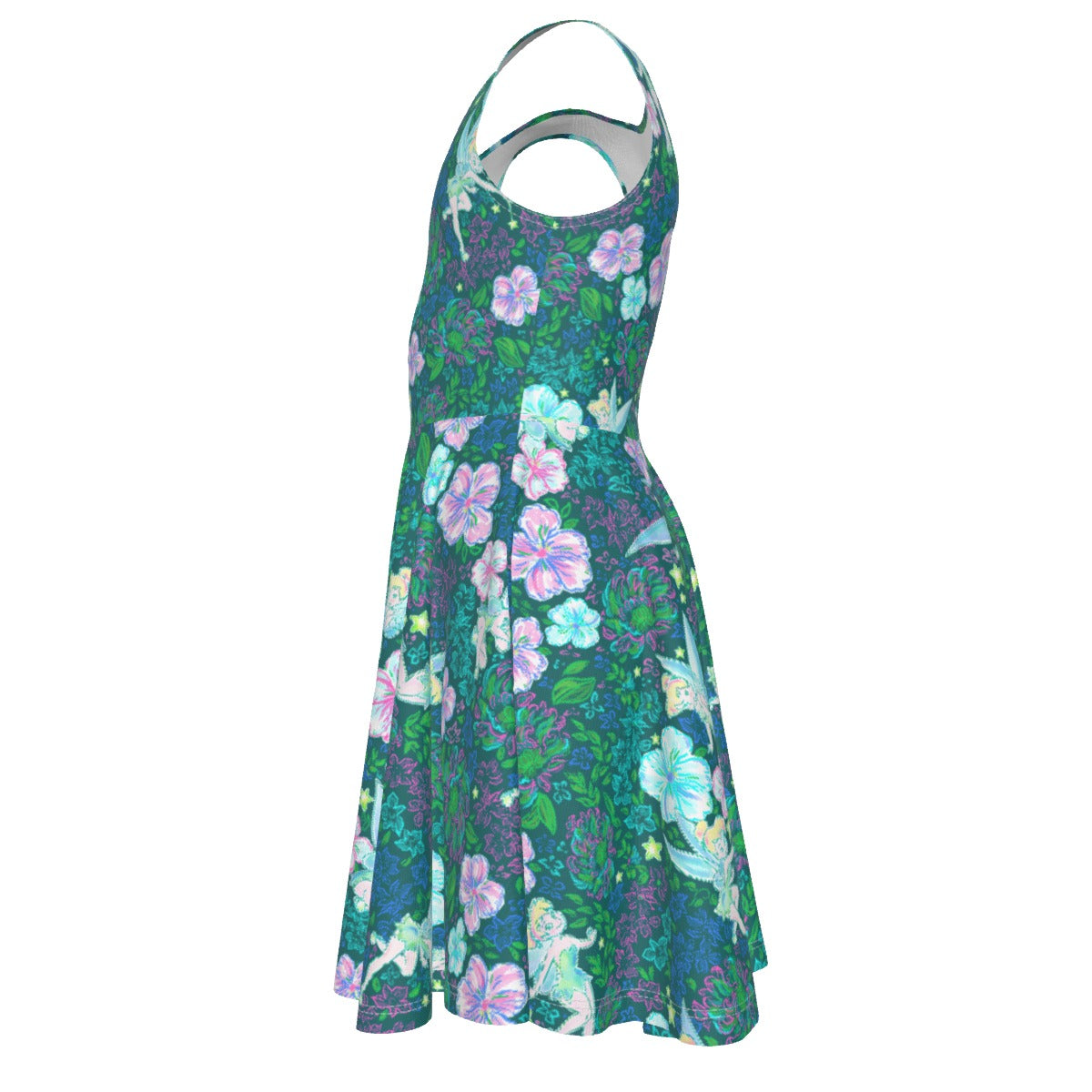 Pixie in Neon Blooms - Kid's Sleeveless Skater Dress