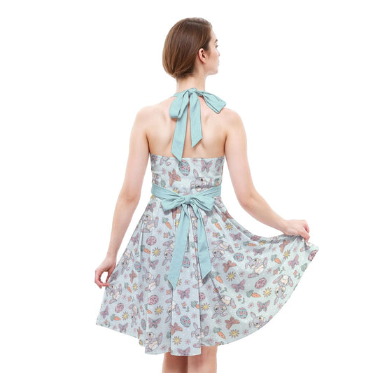 Springtime Bunny Cheer - Women's Halter Vintage Pocket Dress