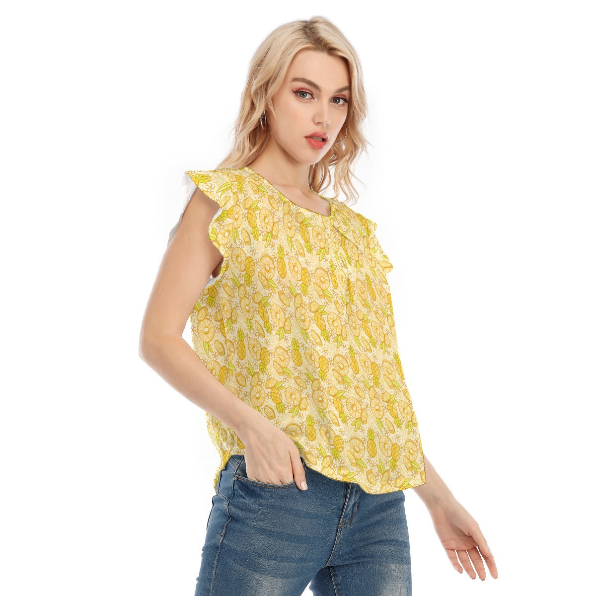Summer Fruits - Pineapple - Women’s Flutter Sleeve Top