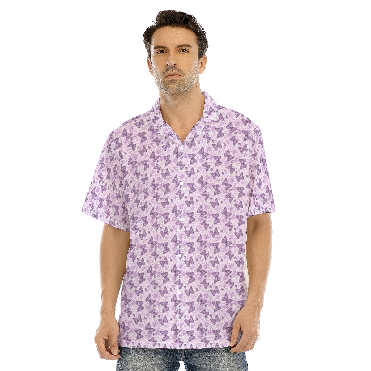 Lavender Butterflies - Men's Hawaiian Button Up Shirt