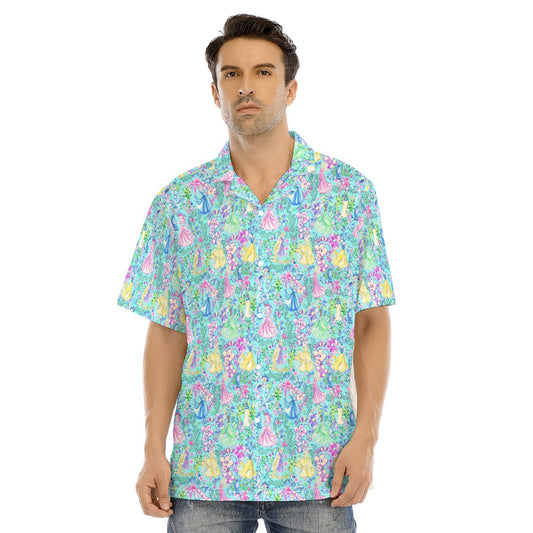 Bright Tropical Princess - Royal Garden Mashup - Men's Hawaiian Button Up Shirt
