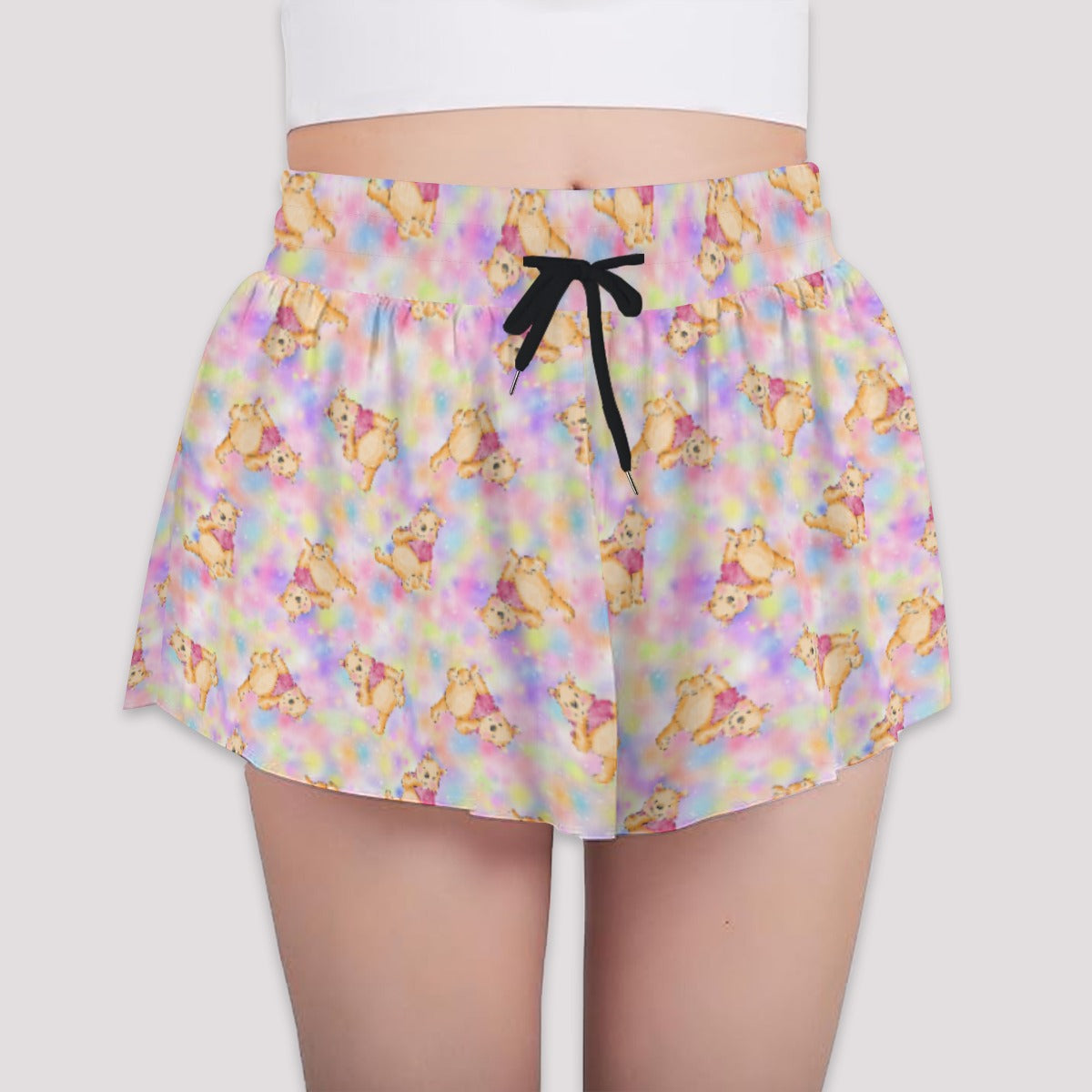 Watercolor Honey Bear - Girls’ Flowy Pocket Shorts