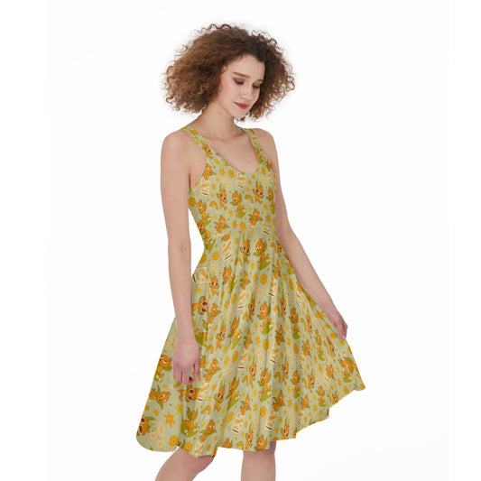 Vintage Citrus Garden - Pocket Midi Skater Dress
