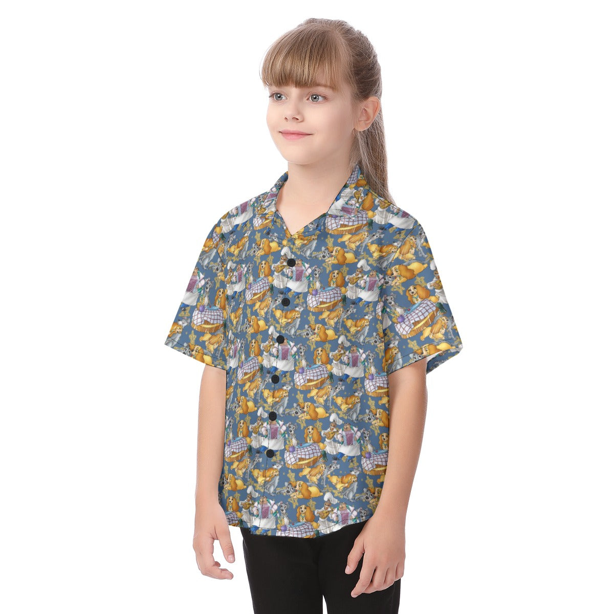 Puppy Love Sketchched - Kid's Hawaiian Button Up Shirt