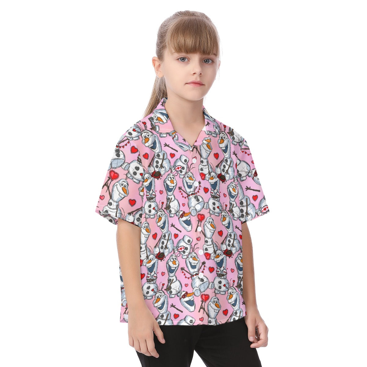 Sketched Snowman Valentine’s Day - Kid's Hawaiian Button Up Shirt