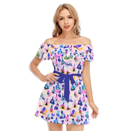 Princess And Classic Animation Silhouettes - Women's Off-shoulder Ruffle Dress