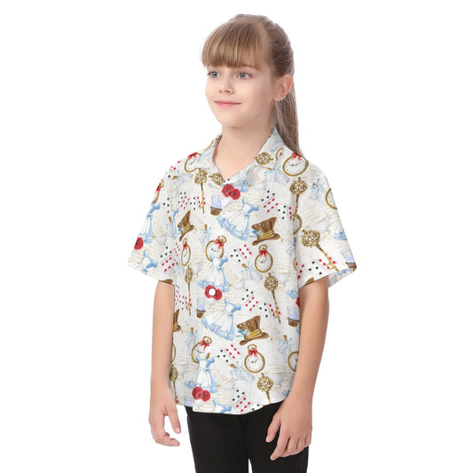 Curious Wonderland Icons - Kid's Hawaiian Button Up Shirt