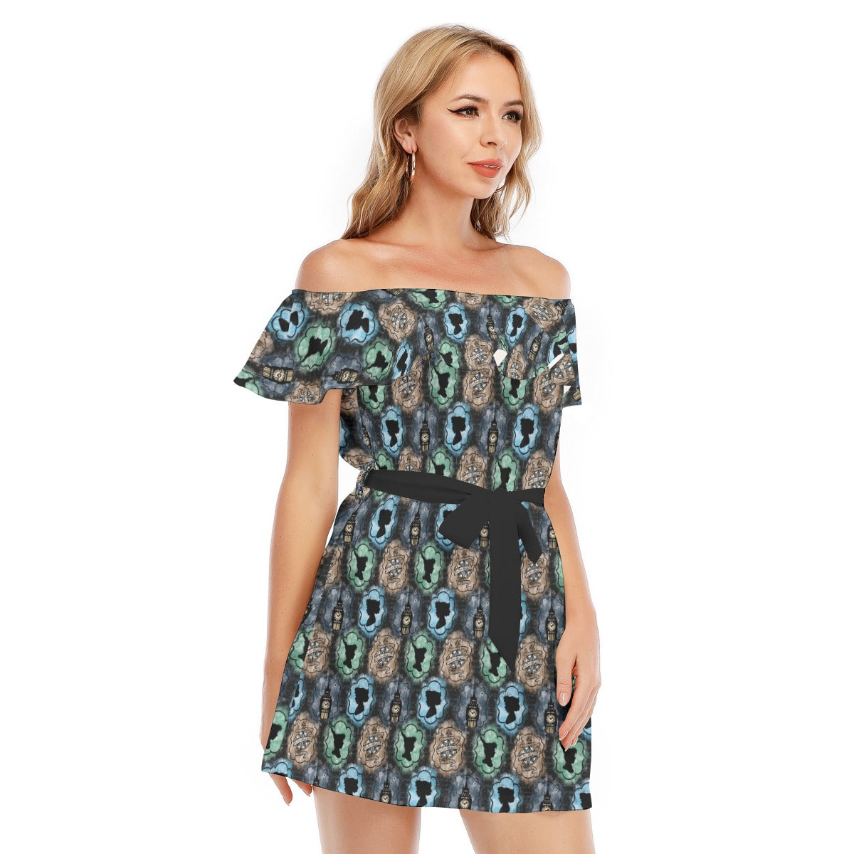 Starry Flight Silhouettes - Women's Off-shoulder Ruffle Dress