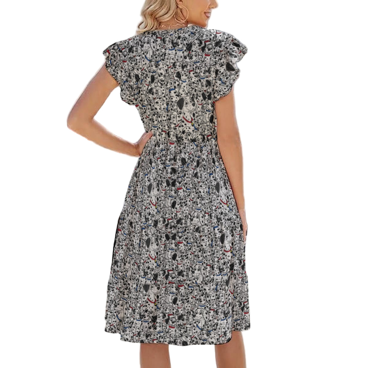 Sketchy Spotted Puppies - Women's Tiered Pocket Midi Dress