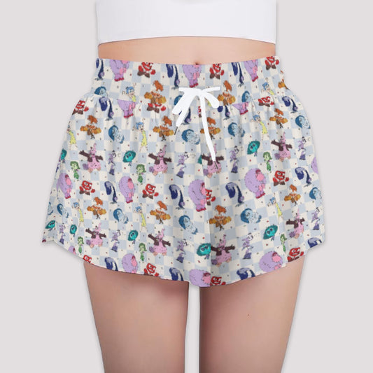 Blue Check Emotional Spectrum - Girls’ Flowy Pocket Shorts